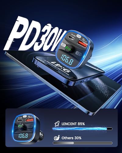 Bluetooth 5.4 FM Transmitter Car Adapter 48W PD Fast Charging (Colorful-48W)
