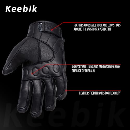 Goatskin Leather Motorcycle Motorbike Powersports Racing Gloves Reflective Skull Touchscreen for Men and Women Model (HEE4 / Small)