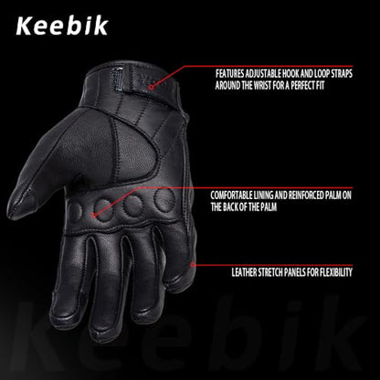 Goatskin Leather Motorcycle Motorbike Powersports Racing Gloves Reflective Skull Touchscreen for Men and Women Model (HEE4 / Small)