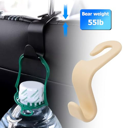 4 Pack Car Seat Headrest Hooks for Vehicle Seats (Beige)