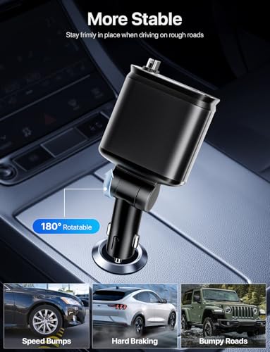 Retractable Car Charger with Starlight (Black / Apple & Type C)