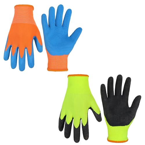 2 Pairs Kids Gardening Gloves (Orange & Green (Pack of 2) / Medium (Age 4-5))