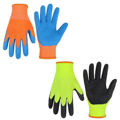 2 Pairs Kids Gardening Gloves (Orange & Green (Pack of 2) / Medium (Age 4-5))