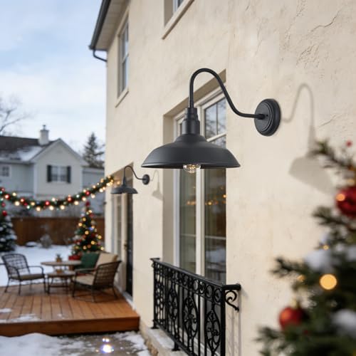 14in Outdoor Gooseneck Light Fixture for Porch (Matte Black / 14" Dome)