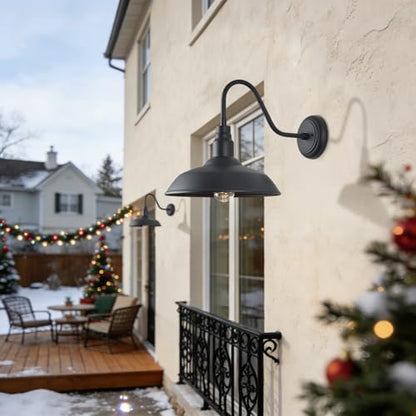 14in Outdoor Gooseneck Light Fixture for Porch (Matte Black / 14" Dome)