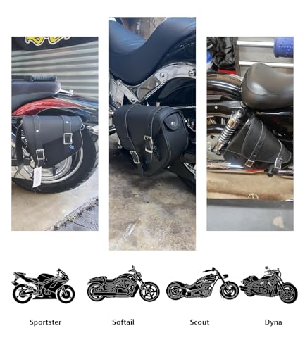 Motorcycle Saddle Bags Leather Motorcycle Solo Swing Arm Bag For Softails Sportsters Choppers Waterproof Side Bags (Left Side / Black)