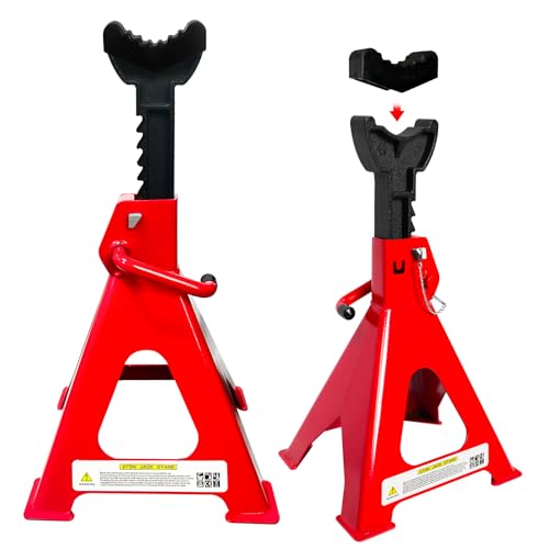 Jack Stands 6 Ton (6 Ton Double Pin Locking with Rubber Pads / Red)