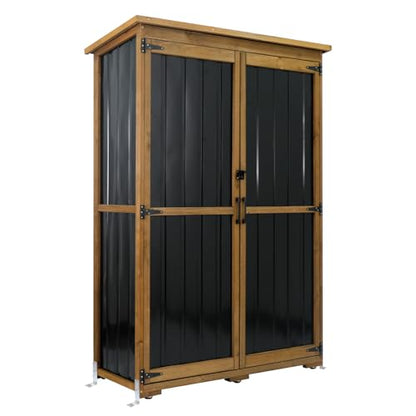 Outdoor Storage Cabinet Wood & Metal with Waterproof Roof (18.1"D x 49"W x 68.5"H)