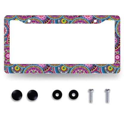 Purple Mandala License Plate Frame Stainless Steel Boho License Holder (Boho Purple Mandala Printed)