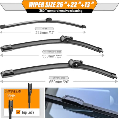 Windshield Wiper Blades Replacement for Porsche Cayenne 2019 (26"+22"+13B")