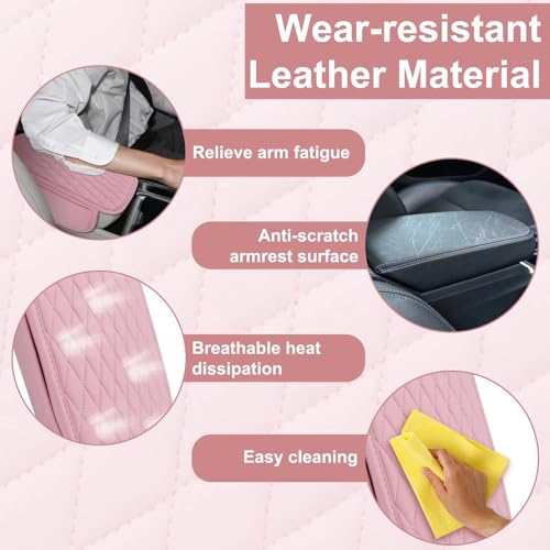 Car Center Console Cover with 2 Organizer Pockets Storage Bags (Pink)
