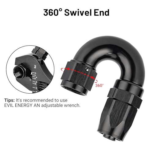8AN 180 Degree One Piece Full Flow Hose End Fitting Swivel for CPE Braided Hose (8AN / 180 Degree)