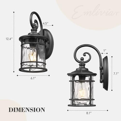 Outdoor Lights for House (Black - Water Ripple Glass / 12.4 Inch)