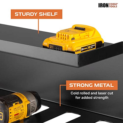 Metal Power Drill Organizer for Garage (5 Drill Slots / Rack & Shelf)