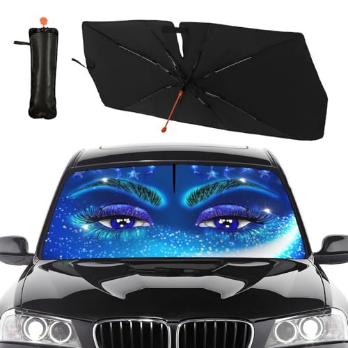 Hello Girl Gorgeous Eyelash Car Windshield Sun Shade Umbrella Sunshade Block UV Rays Sun Visor Protector Auto Windshield Sunshade to Keep Vehicle Cool for Cars Trucks & Suvs 57 X 30 in (57'' X 30'' / style-AB17)