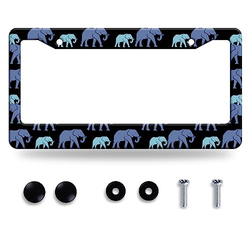 Blue Elephant License Plate Frame Stainless Steel Car Accessory 6.3x12.3In (Elephant)
