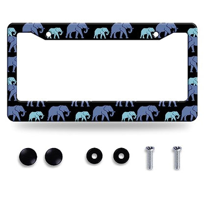 Blue Elephant License Plate Frame Stainless Steel Car Accessory 6.3x12.3In (Elephant)