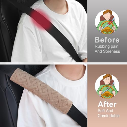 2 Pack Universal Car Seat Belt Pads Cover for A More Comfortable Driving (khaki)