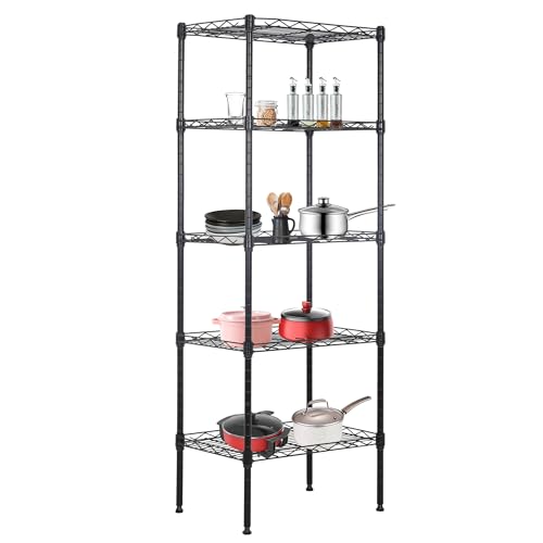 5 Tier Wire Shelf (Black / 17"D x 12"W x 48"H)