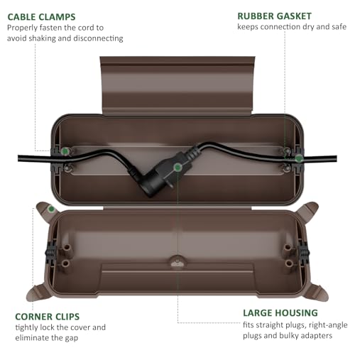 Outdoor Extension Cord Safety Cover (Brown / Medium Box: 9.5" L x 3" W x 2.9" H)
