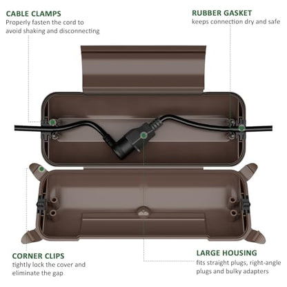 Outdoor Extension Cord Safety Cover (Brown / Medium Box: 9.5" L x 3" W x 2.9" H)