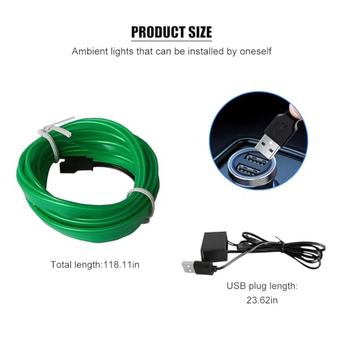 EL Wire Car LED Strip Lights (Green / 10FT)