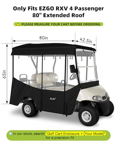 Golf Cart Enclosure 4 Passenger for EZGO RXV 80" Extended Roof (for EZGO RXV 4 Passenger Extended Roof / Black)