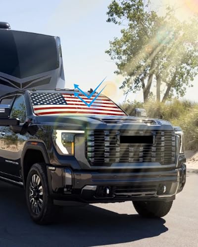 American Flag Car Windshield Sun Shade Compatible with GMC Sierra 1500 2500 3500 2014 (for GMC Sierra 2014-2018 - USA Flag)
