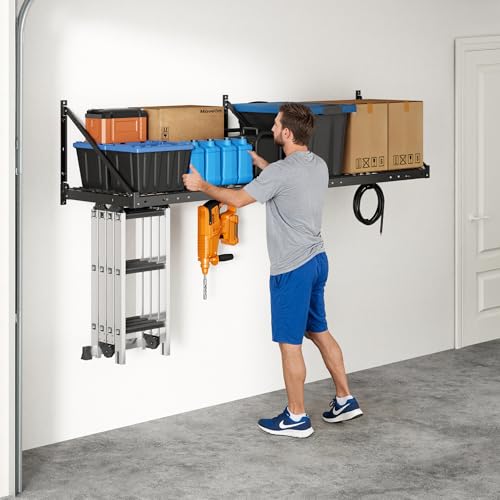 2 Pack 2x4 ft Garage Wall Shelving with 4 Hooks