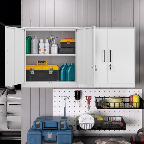 Locking Storage Cabinets (27.95"H Metal Handle / White)