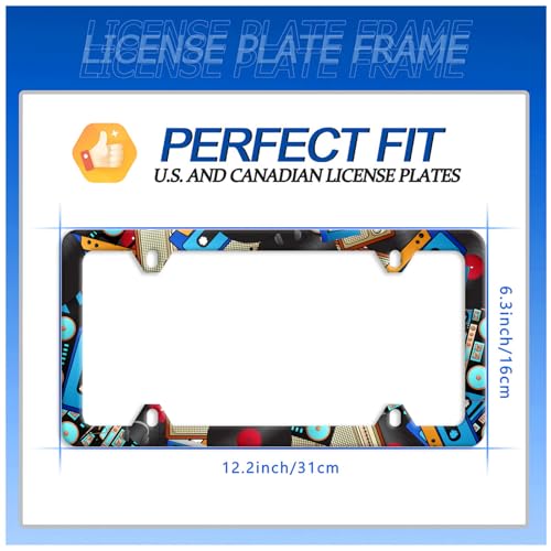 Music Cassettes License Plate Frame Stainless Steel Car Accessory 6x12 Inch (Retro Music Design)