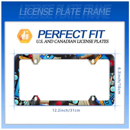 Music Cassettes License Plate Frame Stainless Steel Car Accessory 6x12 Inch (Retro Music Design)