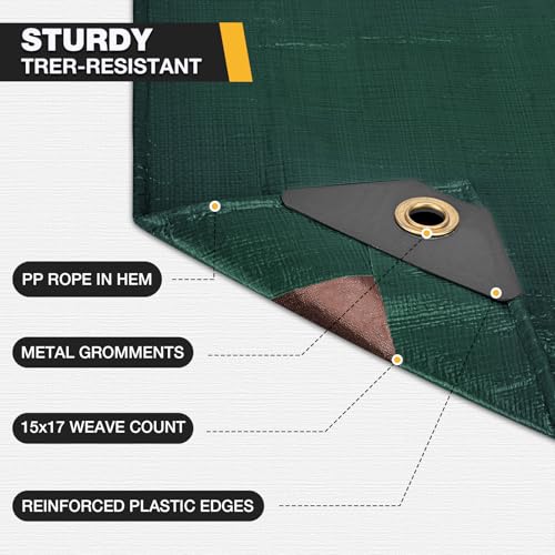 Tarp 12x16 Feet 16 Mil Heavy Duty Waterproof Tarp (Green/Brown-16mil / 12'x16')