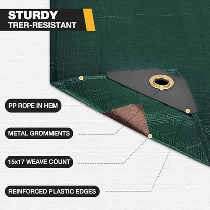Tarp 10x12 Feet 16 Mil Heavy Duty Waterproof Tarp (Green/Brown-16mil / 10'x12')
