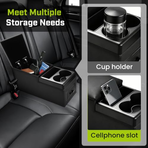 Center Console Between Seat Organizer for Minivans & SUVs Floor Console Universal Car Storage Box with Cup Holders (With Tablet Holder)