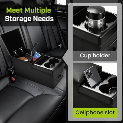 Center Console Between Seat Organizer for Minivans & SUVs Floor Console Universal Car Storage Box with Cup Holders (With Tablet Holder)
