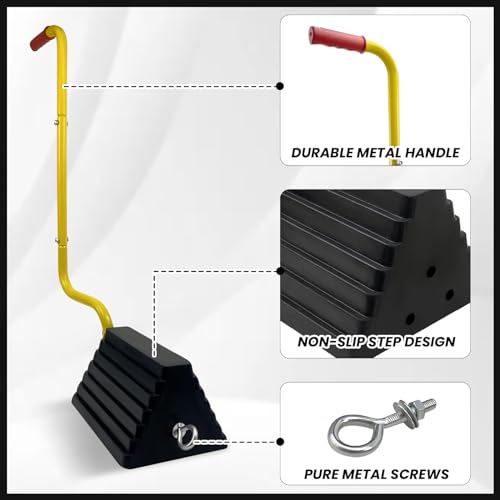 2 Pack Heavy Duty Rubber Wheel Chock with Handle (Black-handle)