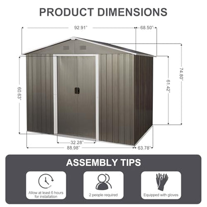6x8 FT Outdoor Storage Shed (6x8 FT/No Window / Gray)