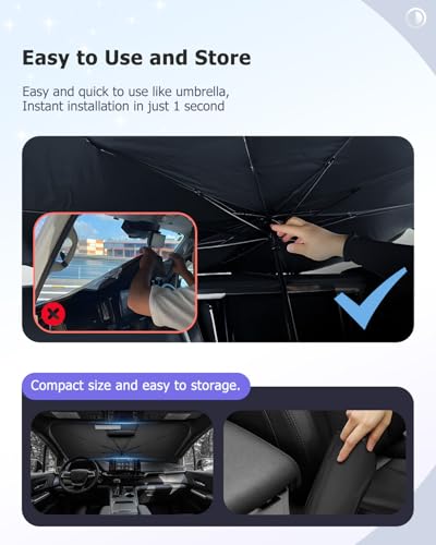 2025 Upgrade Car Windshield Sun Shade Windshield Sunshade Umbrella [Star Fabric] Protect Car from Sun Rays&Heat Damage Keeps Vehicle Cool (L2)