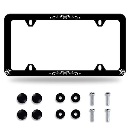 Butterfly Hibiscus License Plate Frame Stainless Steel Accessory 12.3x6.3In (Butterfly hibiscus)