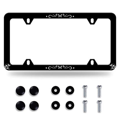 Butterfly Hibiscus License Plate Frame Stainless Steel Accessory 12.3x6.3In (Butterfly hibiscus)