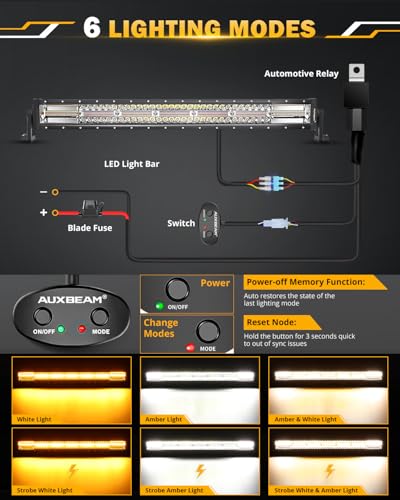 LED Light Bar 30 Inch 180W 6 Modes Amber White Offroad Strobe Light (Amber White 30")