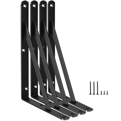 4 Pack L11 x H 8" Black Heavy Duty Shelf Brackets with Screws Metal Shelf Brackets Shelf Support Angle Brackets for Shelves L Brackets Heavy Duty Floating Shelf (4 Pack-Black / 11''x8'')