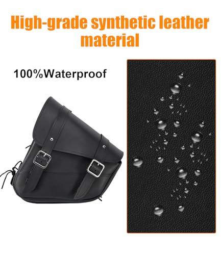 Motorcycle Saddle Bags Leather Motorcycle Solo Swing Arm Bag For Softails Sportsters Choppers Waterproof Side Bags (Left Side / Black)