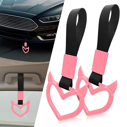 2 Pcs Devil Heart Shaped Car Handle Strap (Pink)