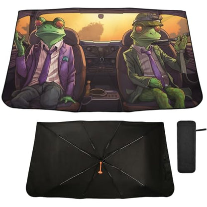 Windshield Sun Shade Umbrella Funny Frogs Driving Foldable Car Front Window Sunshade Blocks UV Rays Heat Keep Vehicle Cool 55"x27.5" (multi 23)