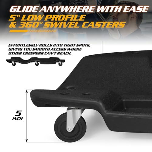 Mechanic Creeper with Padded Headrest and Dual Tool Tray (Black / 46.5")