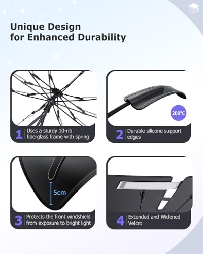 2025 Upgrade Car Windshield Sun Shade Windshield Sunshade Umbrella [Star Fabric] Protect Car from Sun Rays&Heat Damage Keeps Vehicle Cool (S2)