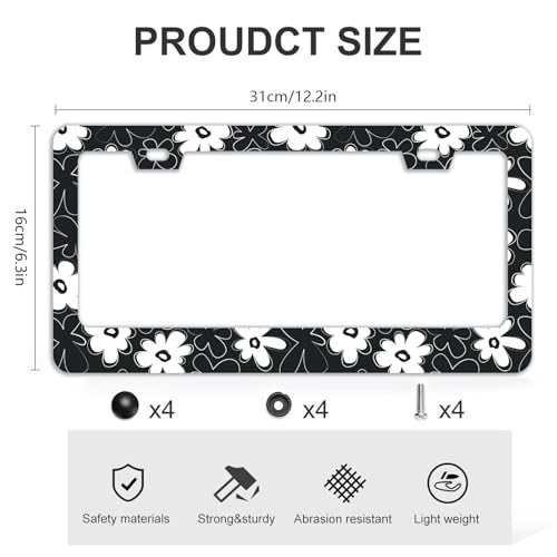 Black and White Flowers License Plate Frames (Black and white Flowers)