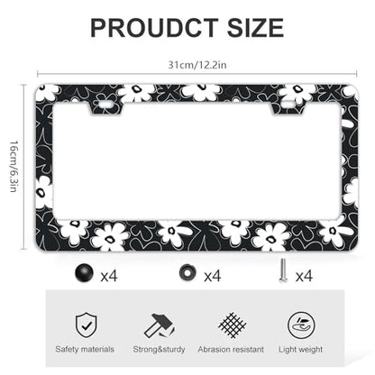 Black and White Flowers License Plate Frames (Black and white Flowers)